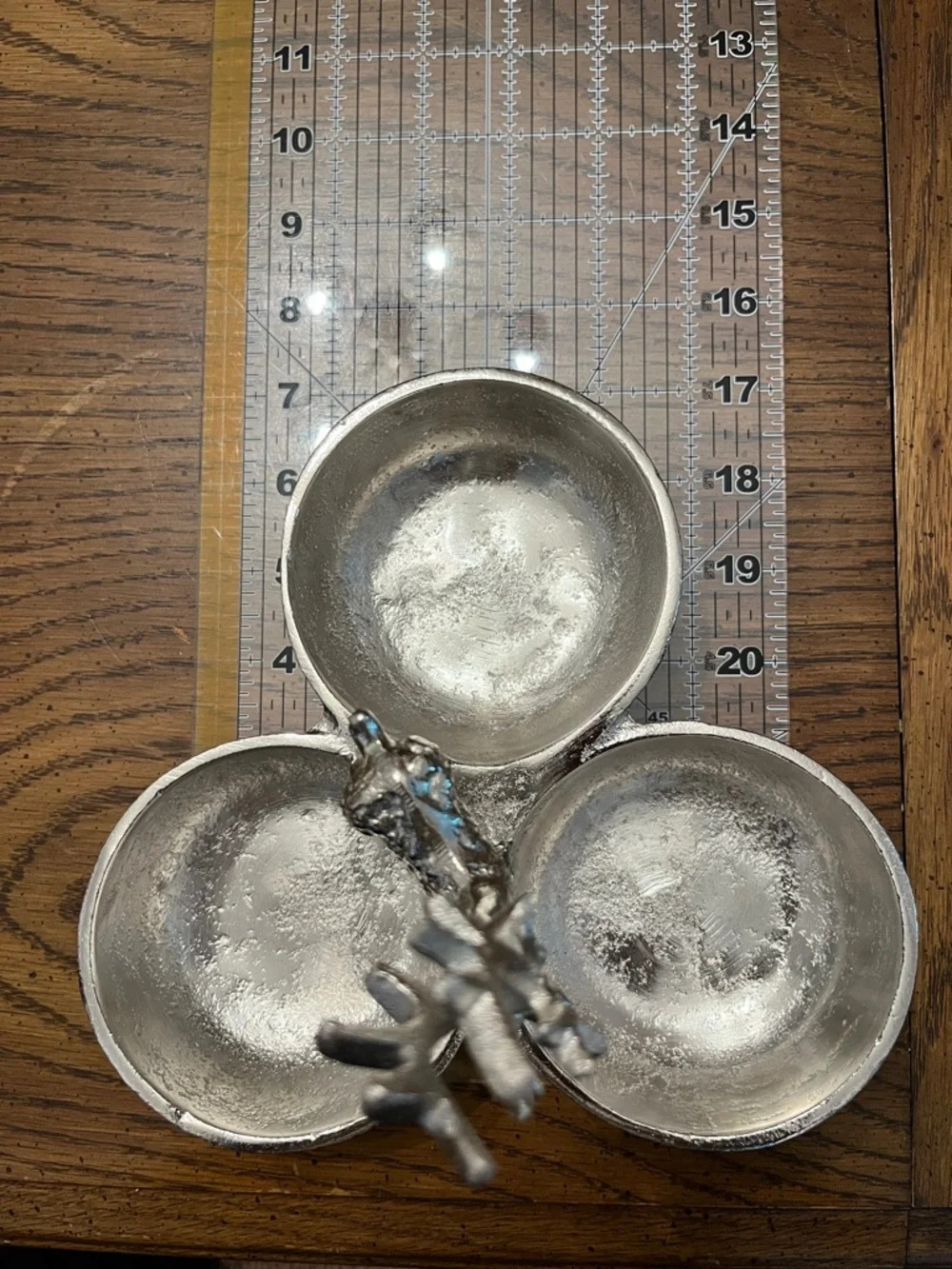 Silver Metal Reindeer Triple Serving Dish